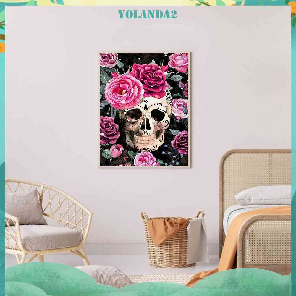 Tranh Đính Đá Kim Cương Toàn Bộ Hình Đầu Lâu Hoa Hồng DIY