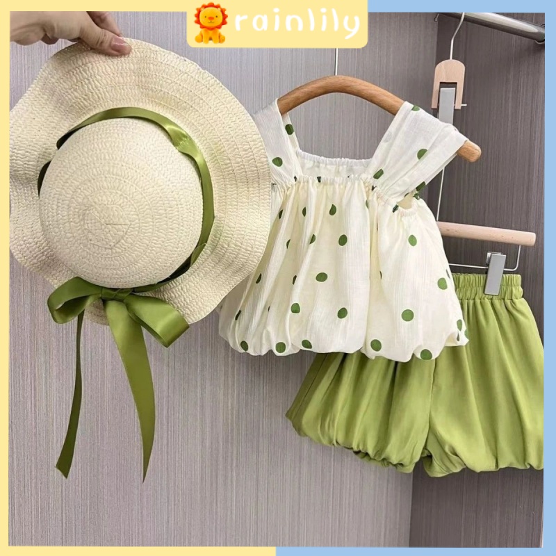Set Đồ Mùa Hè 2023 Gồm Áo Chấm Bi Và Quần Ngắn Dễ Thương Cho Bé Gái