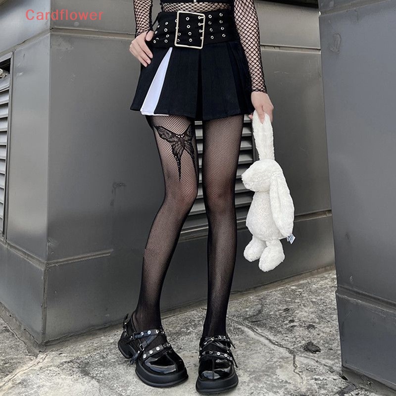 < Cardflower > Quần Tất Lưới Nylon Họa Tiết Bướm Phong Cách Gothic Punk Gợi Cảm Thiết Kế Mới Cho Nữ