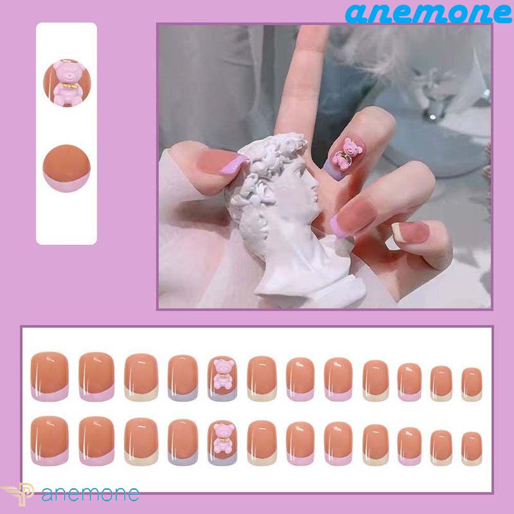 Bộ Móng Tay Giả Dạng Nhấn Hình Gấu / Thỏ / Dâu Tây Hoạt Hình Trang Trí Móng Tay