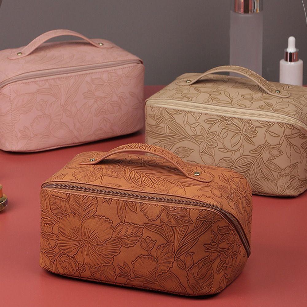 Túi Đựng Đồ Trang Điểm Bằng Da PU Dập Nổi 3D Nhiều Ngăn Chống Văng Dung Tích Lớn
