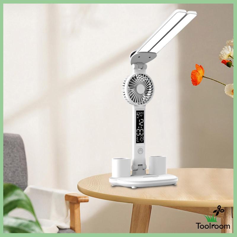 Đèn LED Hai Đầu Kèm Giá Đỡ Bút Chì + Quạt USB Tiện Dụng Cho Văn Phòng