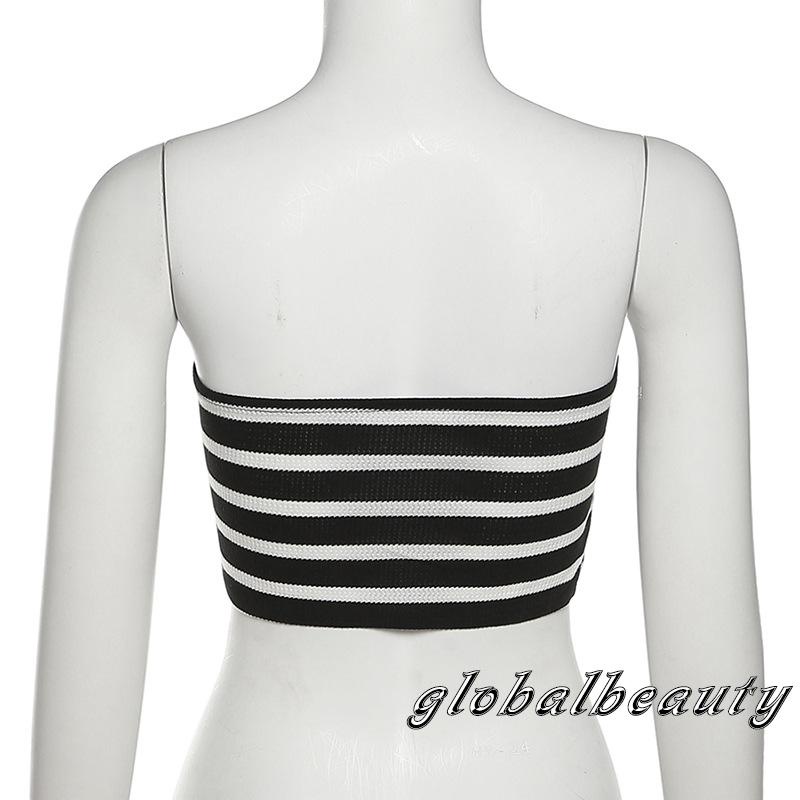 Áo Croptop Trễ Vai Không Tay Họa Tiết Sọc Ngang Quyến Rũ Dành Cho Nữ