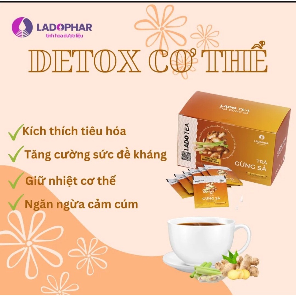 Trà Gừng Sả Ladophar giữ ấm cơ thể. tốt cho sức khoẻ. Giao Hàng 2 giờ.