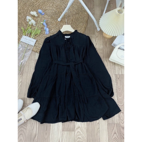 Váy babydoll Dài Tay Tơ 4 Màu Có Đai Siêu Nữ tính