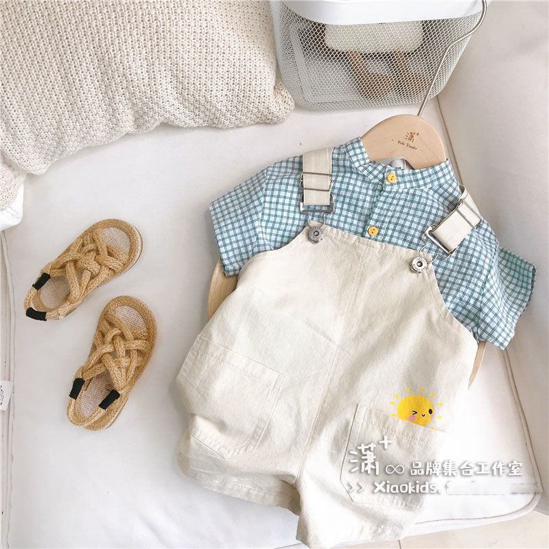 Bộ Quần Áo Sơ Mi Mỏng Sọc Ca Rô Thời Trang Hè Cá Tính Dành Cho Bé Trai