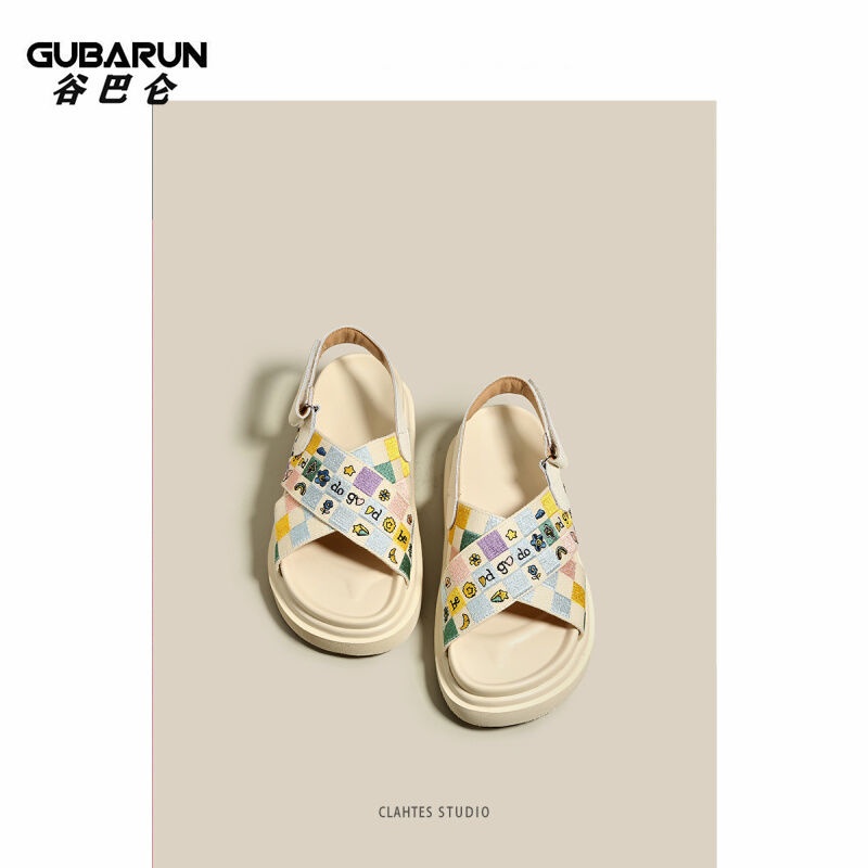Giày Sandal Muffin Hở Ngón Đế Dày Thêu Họa Tiết Hợp Thời Trang Cho Nữ