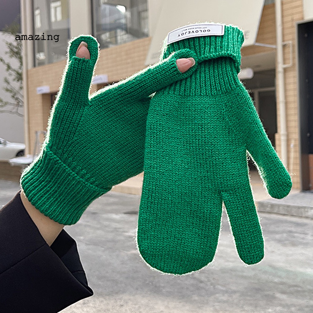 1 Đôi Găng Tay Dệt Kim Dày Dặn Giữ Ấm Mùa Đông