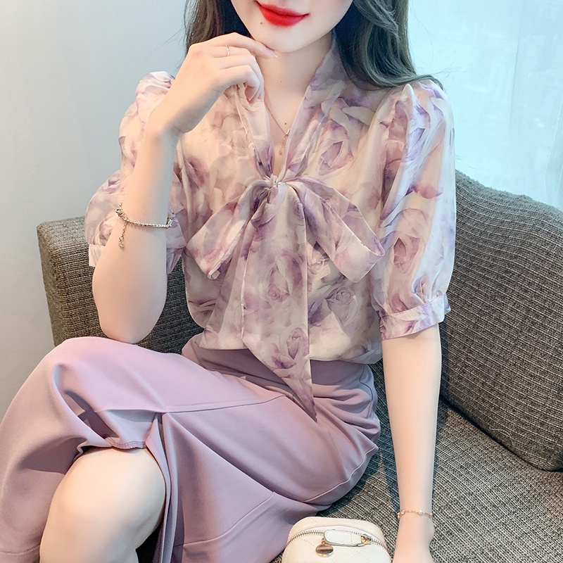 Áo Sơ Mi Chiffon Phối Ren Thời Trang Mùa Hè Cho Nữ