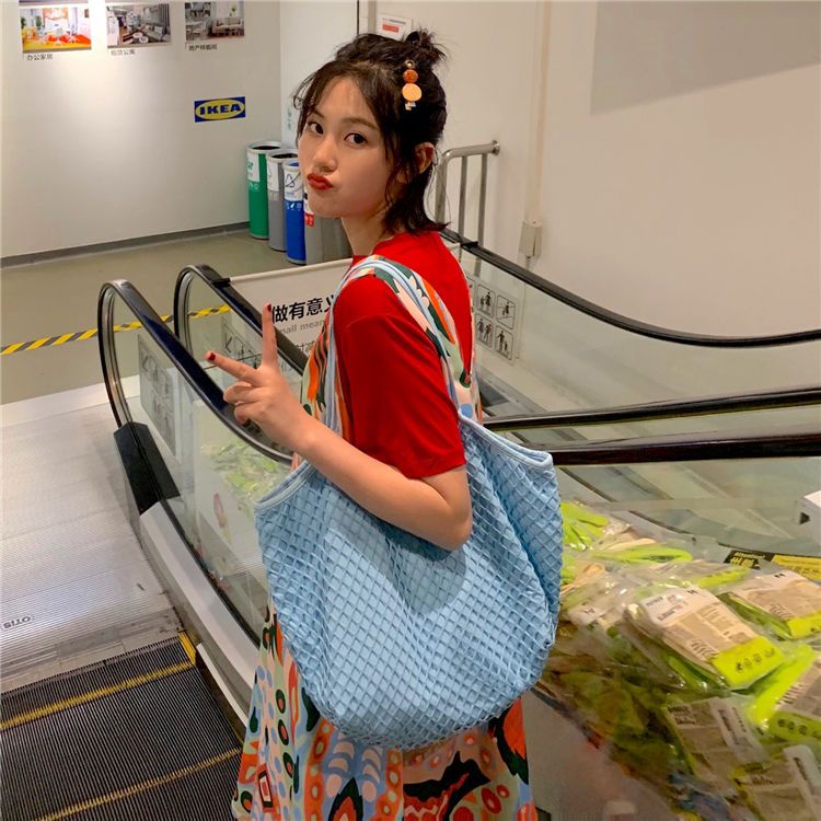 Túi Lưới Đeo Vai Bằng Vải Canvas Kích Thước 40X28Cm Có Khóa Cài Từ Tính Thời Trang Cho Nữ