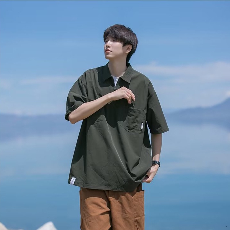 Áo Thun POLO Tay Ngắn Có Khóa Kéo Phong Cách Nhật Bản Thời Trang Mùa Hè Cho Nam