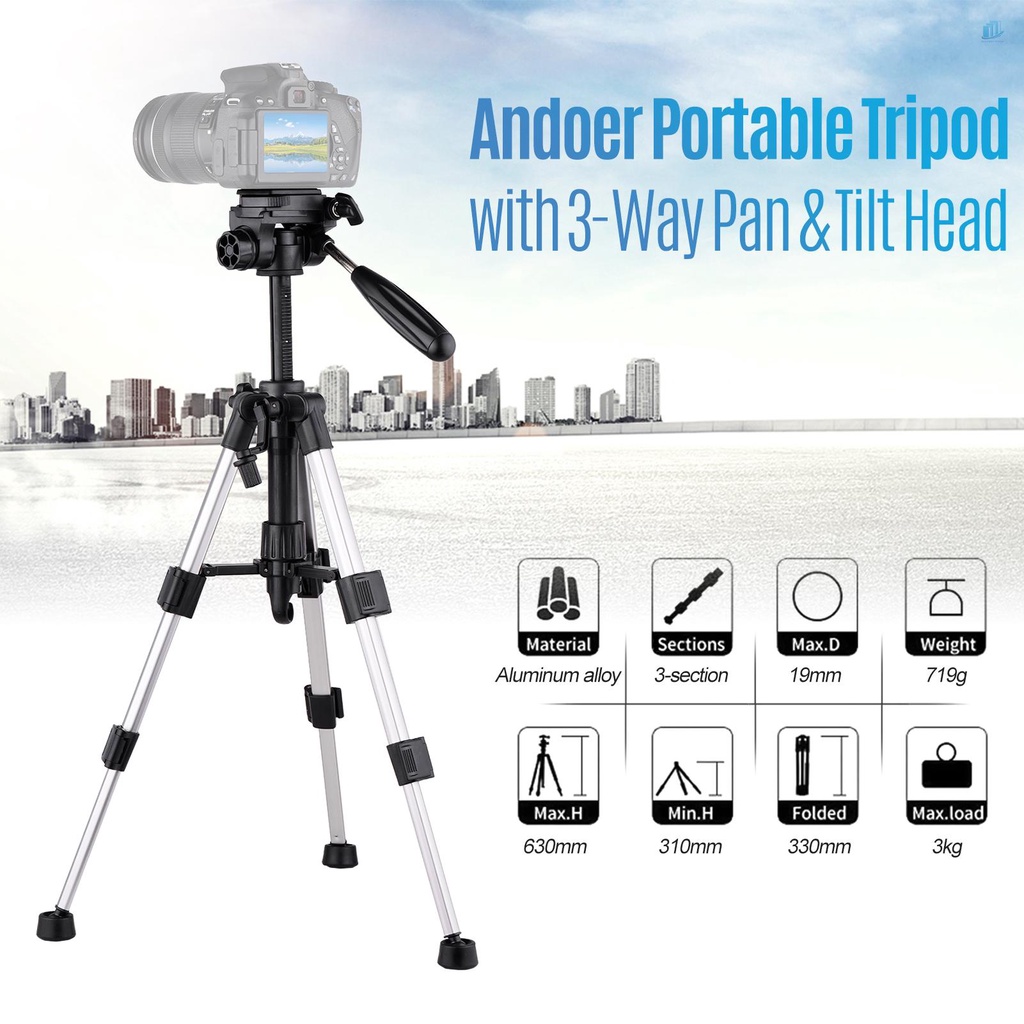Gậy Ba Chân Mini Di Động Andoer Di Động Với Đầu Nghiêng 3 Chiều Kèm Vít 1 / 4 Inch Cho Máy Ảnh DSLR ILDC Phụ Kiện Tăng Chiều Cao 24.8 Inch Max. 24.8 Inch Max Dụng Cụ Vệ Sinh Chuyên Dụng Chất Lượng Cao