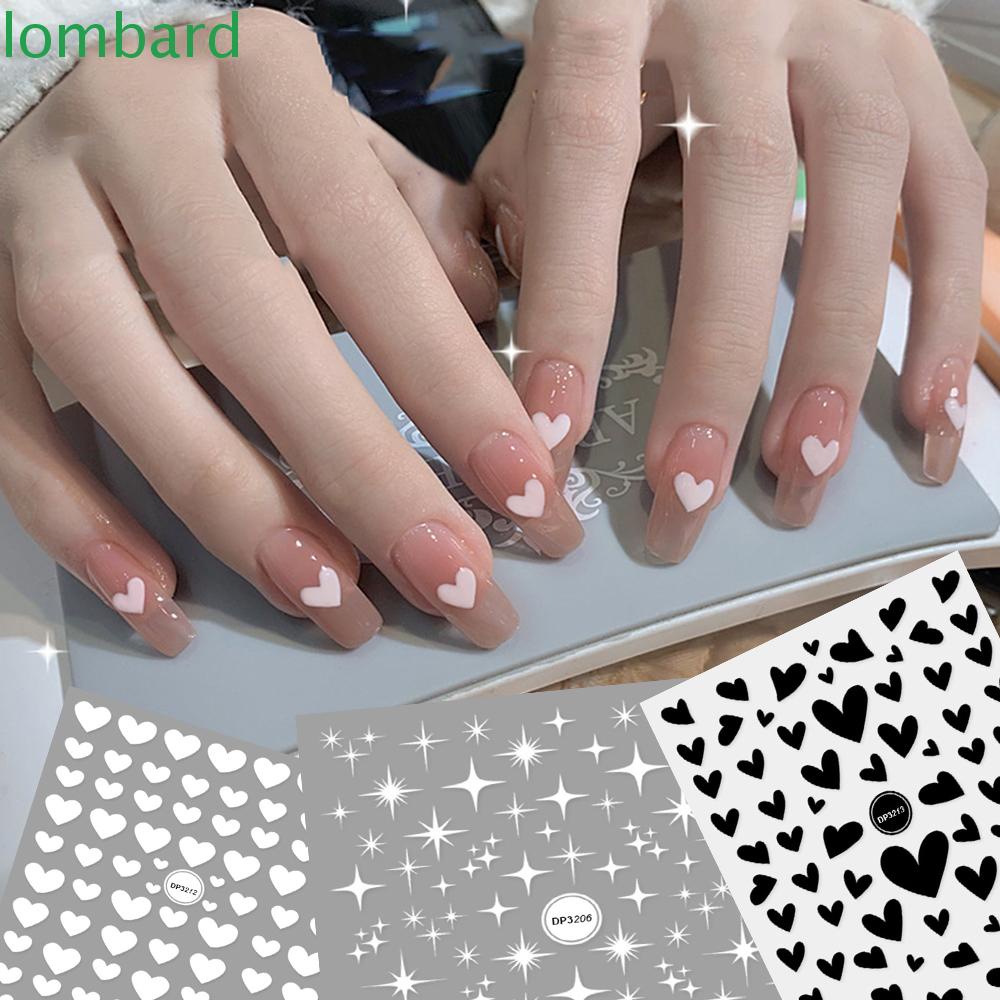 Nhãn Dán Móng Tay Tự Dính Họa Tiết Trái Tim Nhỏ 3D Màu Trắng Dễ Thương DIY