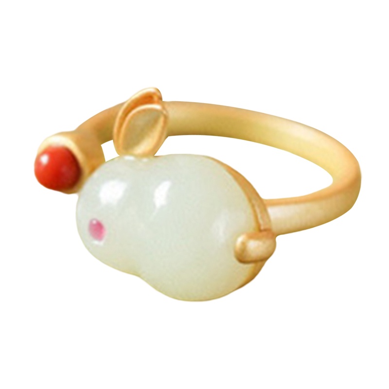 Margot Nhẫn Đính Đá Ngọc Bích Tự Nhiên Hình Thỏ Dễ Thương Có Thể Điều Chỉnh Cho Nữ