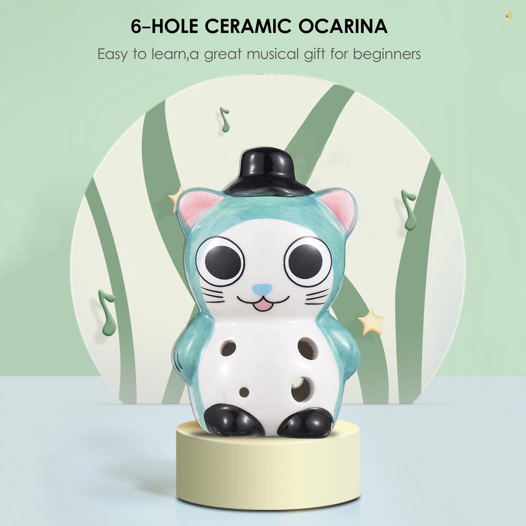 Nhạc Cụ Ocarina Gốm 6 Lỗ Có Dây Đeo Hình Động Vật Dễ Thương