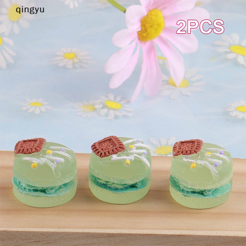 Bộ 2 Phụ Kiện Trang Trí Điện Thoại Kiểu Bánh Macaron 3D Bằng Nhựa Resin Phát Sáng DIY