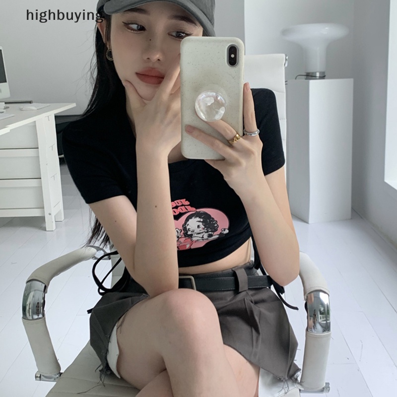 Áo Thun Lửng Ngắn Tay Cổ Tròn In Họa Tiết Thời Trang Dành Cho Nữ