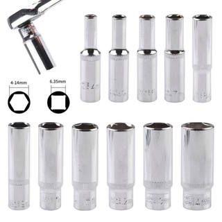 【GRCEKRIN】1PCS 4-14mm Deep Socket-Adapter 1/4inch Hex-Socket Wrench-Heads-Ratchet-Tool