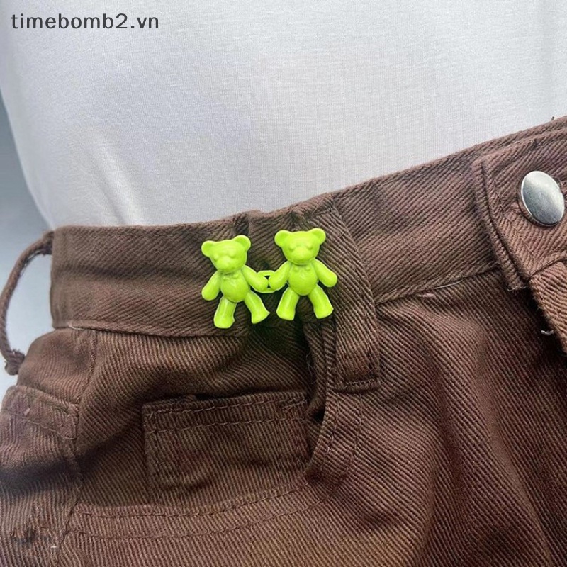 {Timebomb} Set 2 Nút Kim Loại Hình Gấu Có Thể Tháo Rời Cài Nút May Quần Jean Không Cần Khóa Phù Hợp Với Eo.