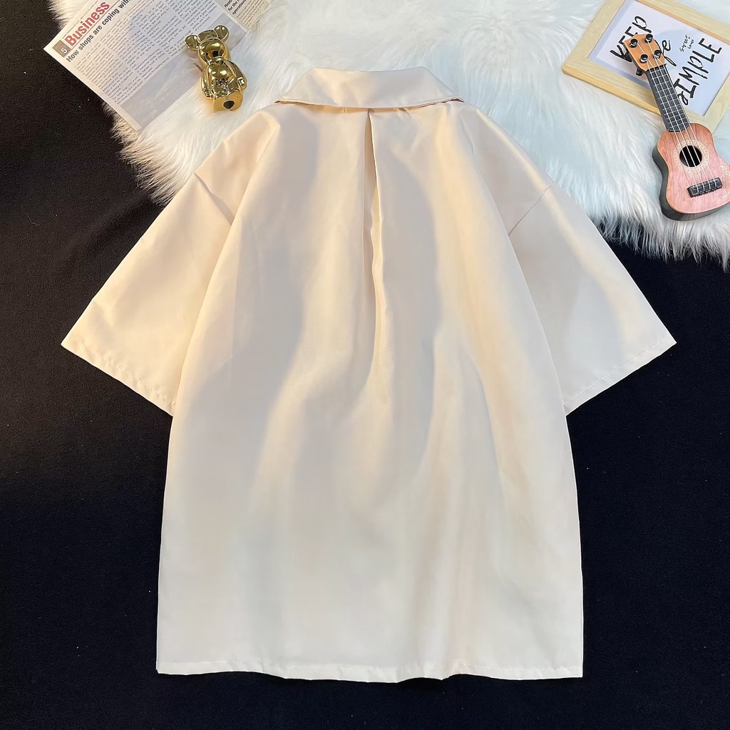 Áo Sơ Mi Tay Lửng Dáng Rộng Màu Trơn Thời Trang Mùa Hè Nhật Bản 2023