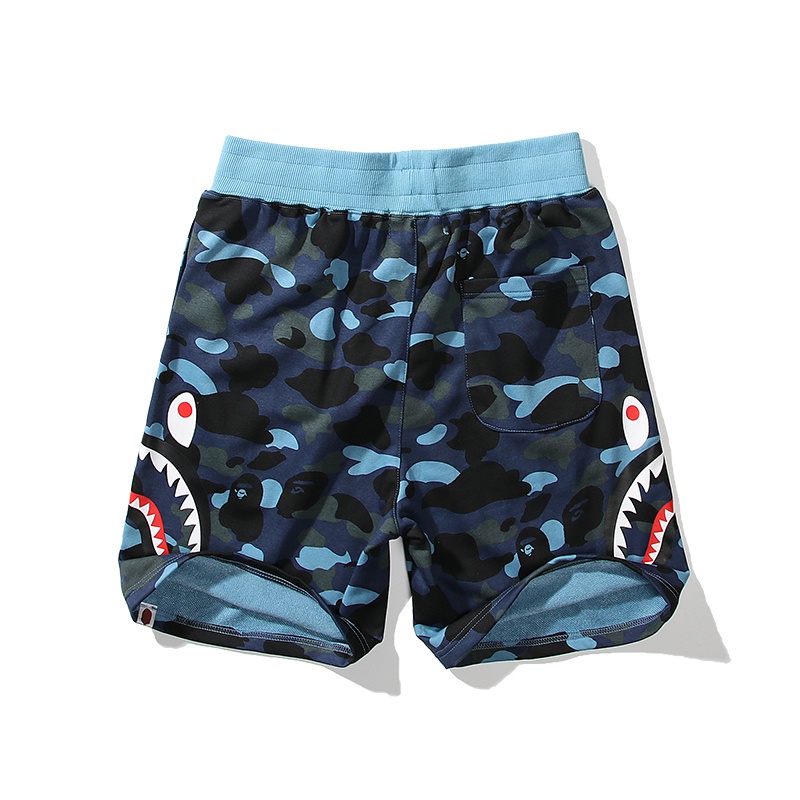 A BATHING APE Quần Short Vải cotton In Hình Đầu Cá Mập Họa Tiết Rằn Ri Hai Mặt Cá Tính