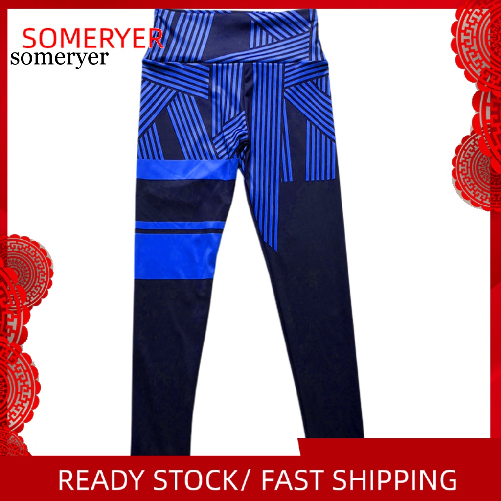Quần Legging Thể Thao Lưng Cao In Họa Tiết Kẻ Sọc Thoáng Khí Cho Nữ