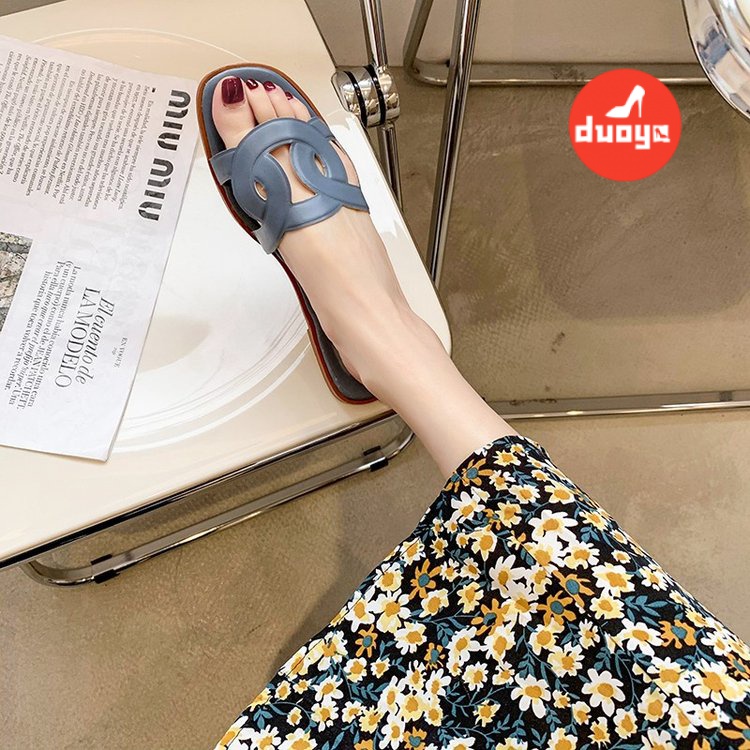 Duoya Dép Cao Su PU Gót Thấp 3cm Màu Trơn