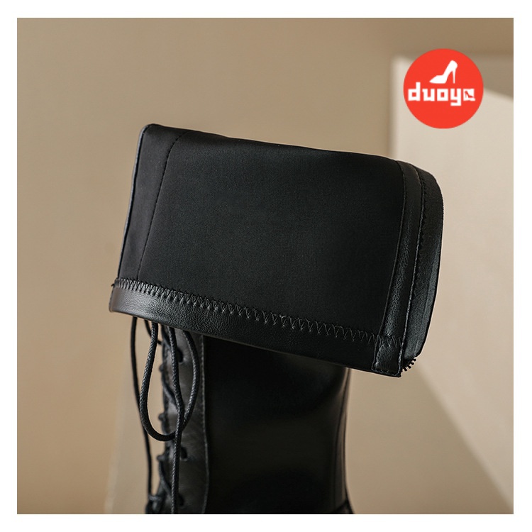 Duoya Tóc Thẳng ~ [Phong Cách] Giày Bốt Vớ Anh Quốc Mũi Tròn Gót Dày Có Khóa Kéo Bên Miễn Phí Vận Chuyển