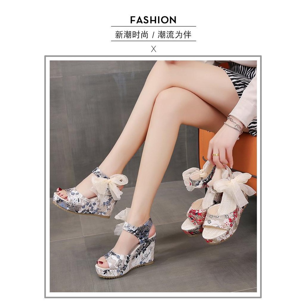 Giày Sandal Đế Xuồng Siêu Cao Chống Thấm Nước Phong Cách Dân Tộc Thời Trang Mùa Hè 2023 Mới Dành Cho Bạn Nữ