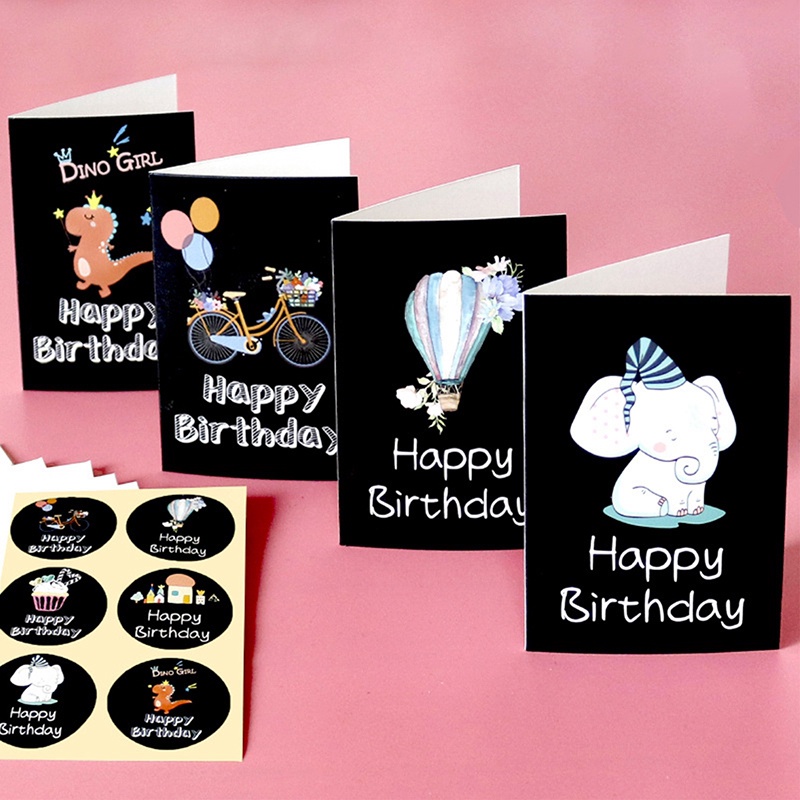 Set 6 Tấm Thiệp Chúc Mừng Sinh Nhật + 6 Thẻ Dán Chúc Mừng Độc Đáo Cho Trẻ Em Và Người Lớn