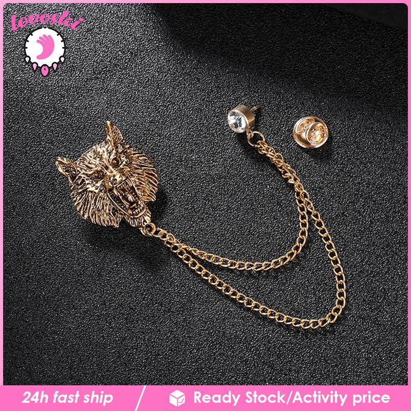 Trâm Cài Áo Hình Sư Tử Phối Dây Xích Tua Rua Phong Cách Retro Thời Trang Cho Nam Nữ