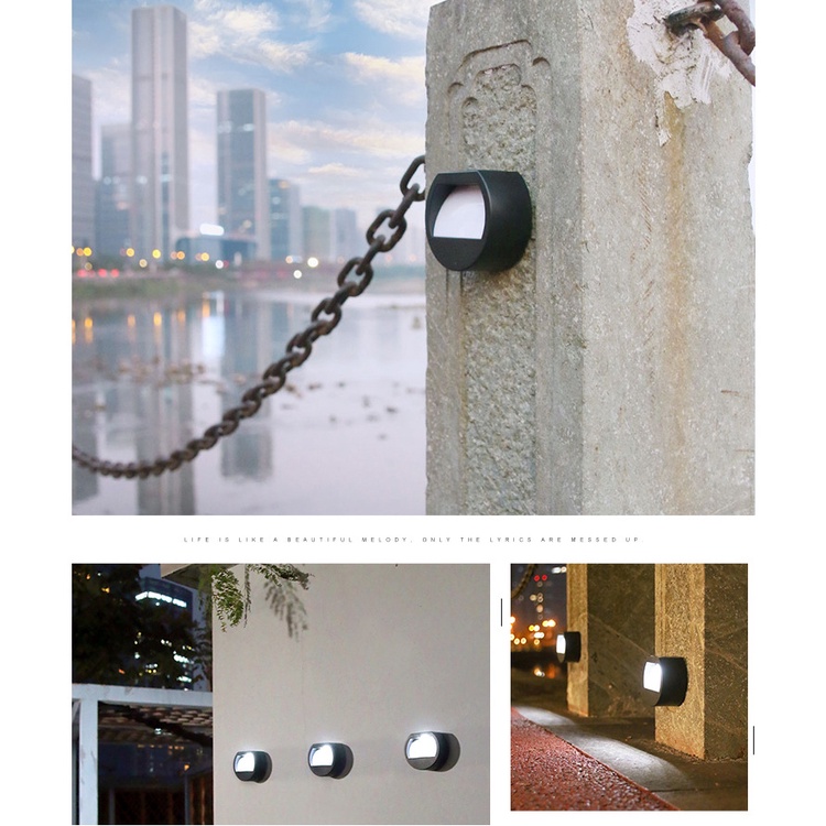 Bộ 4 Đèn LED Tròn Năng Lượng Mặt Trời Chống Thấm Nước Ánh Sáng Trắng Ấm Gắn Tường Trang Trí Sân Vườn