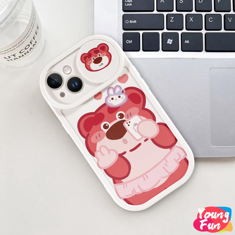 Ốp lưng Gấu dâu tây Trượt for iPhone 14 XR 13 11 12 Pro Max 8 7 6 6S Plus X Xs Max Se 2020 13 12 11