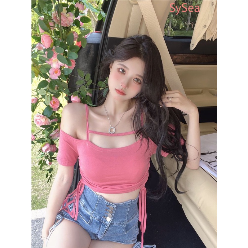 Áo Kiểu Trễ Vai Phối Dây Rút Thời Trang Mùa Hè Cho Nữ