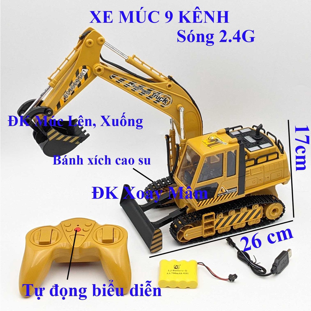 Xe Múc điều Khiển Gầu SẮT, Bánh XÍCH, Pin SẠC - nhiều Mẫu