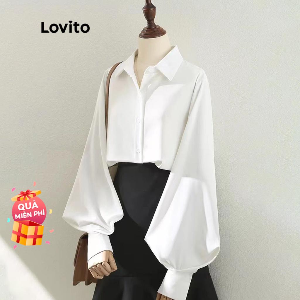 Áo Lỏng L47ED087 Nữ Dài Tay Phồng Lovito Trơn Phối Nút L47ED087 (Trắng)