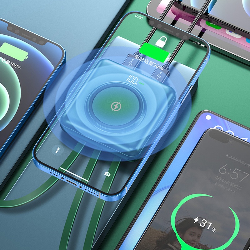 Sạc Dự Phòng Không Dây Qi 20000mAh 10000mAh Type C Cho IPhone 13 Xiaomi Mi Powerbank