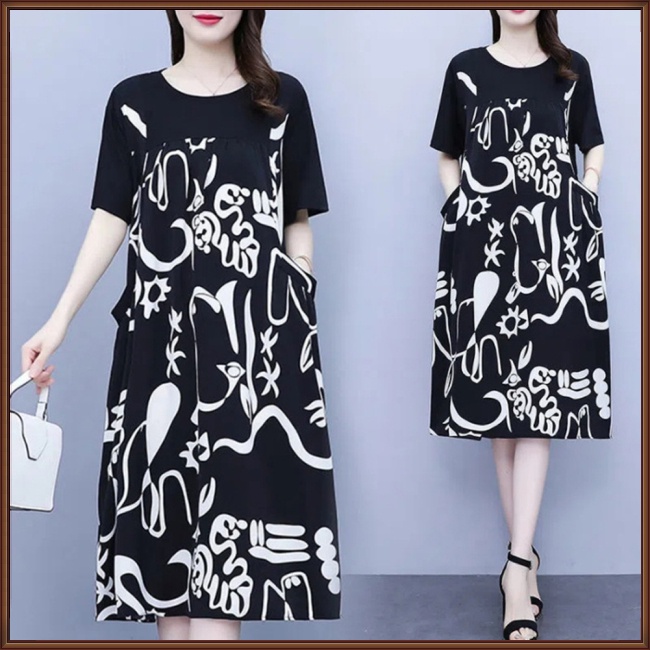 Đầm Chữ A Tay Ngắn Dáng Rộng In Họa Tiết Thời Trang Mùa Hè Xinh Xắn Cho Nữ
