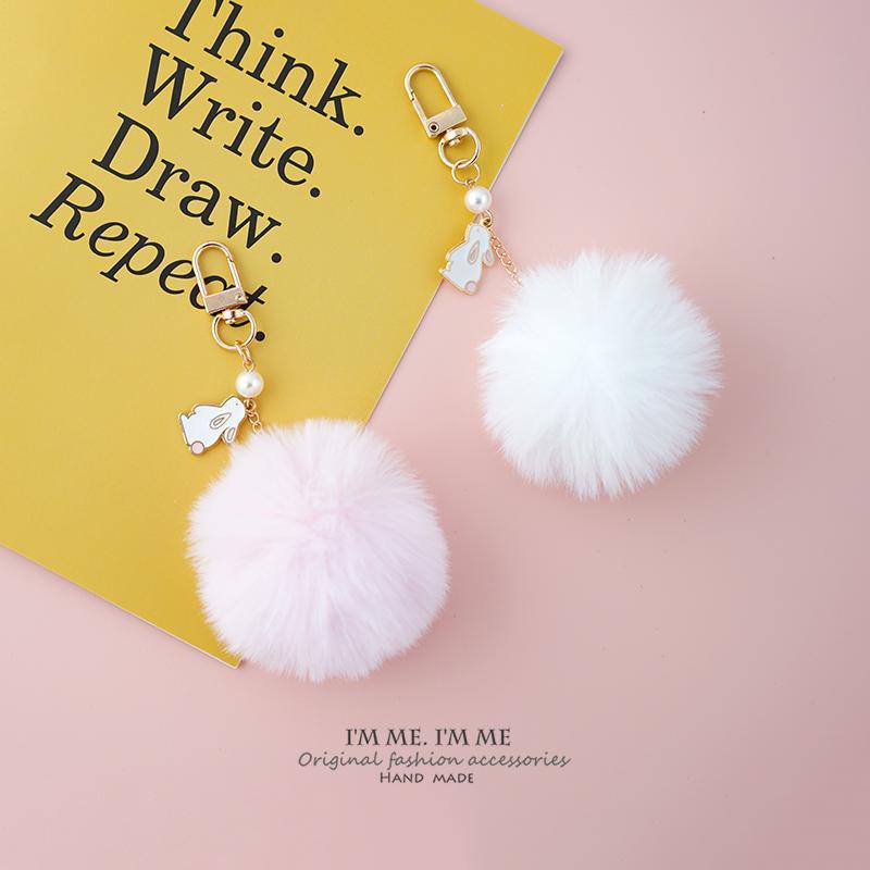 Móc Khóa Cục Bông Hình Thỏ Mặt Trăng Dễ Thương Dành Cho Cặp Đôi