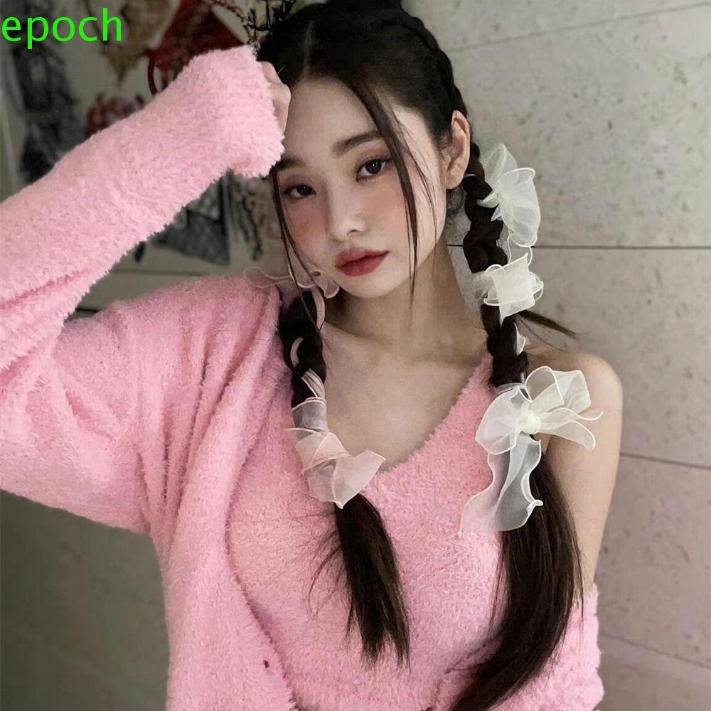 Epoch Kẹp Tóc Nơ Lưới Trong Suốt Phối Ruy Băng Tua Rua Phong Cách Hàn Quốc Cho Nữ