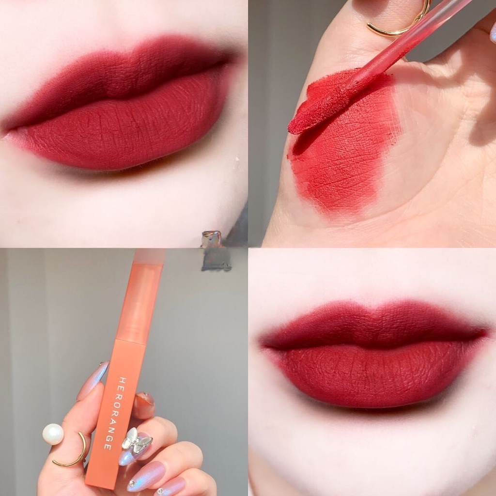 Son Bóng Trang Điểm Dạng Ống Vuông Nhỏ Son Kem Màu Lì Hiệu Ứng Sương Khói HERORANGE Son lì mềm mịn như nhung chống thấm nước chống khô môi lâu trôi