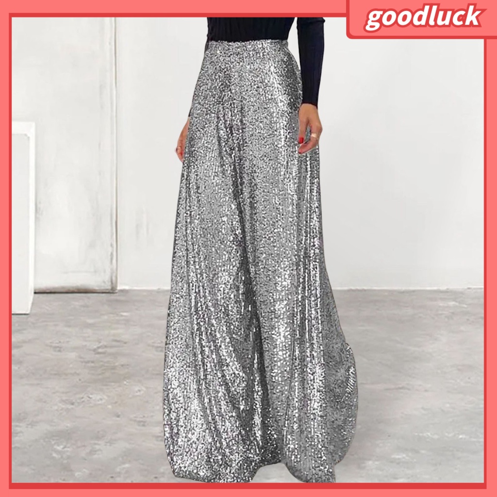 Quần ống rộng Lưng Cao Đính Kim Sa Lấp Lánh Thời Trang Cho Nữ