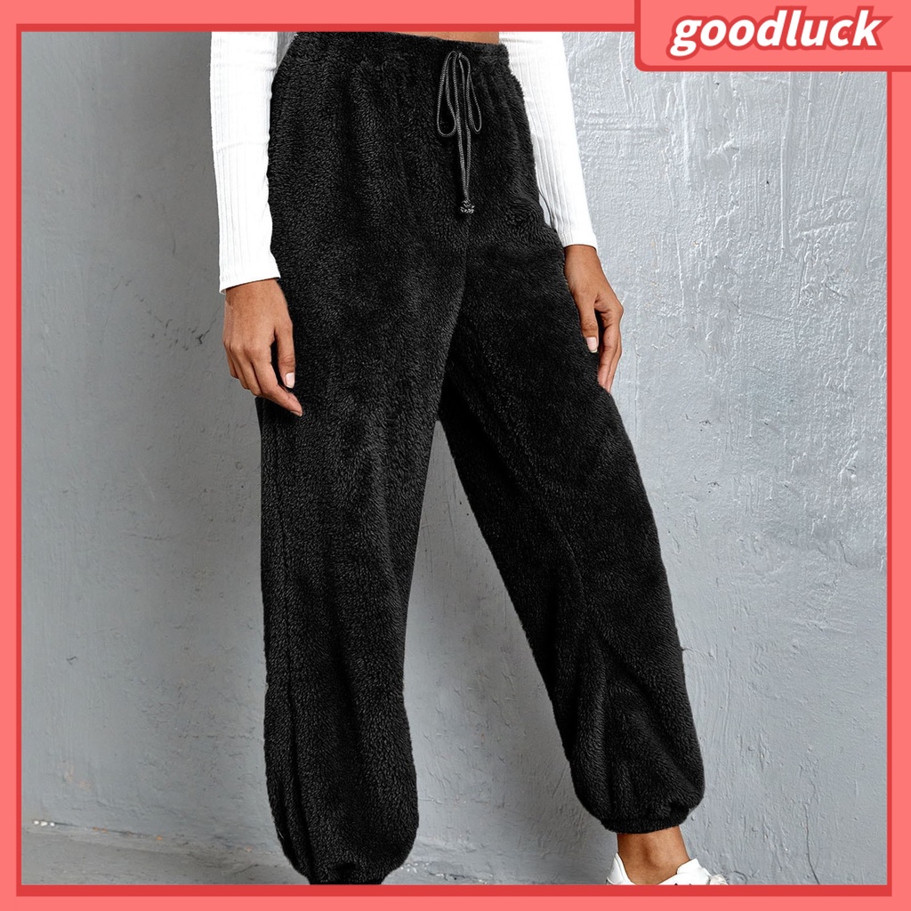 [ULK] Quần Nhung Lông Mềm Mại Lưng Thun Rút Dây Hai Mặt Màu Trơn Đường Phố