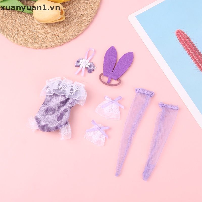 1 Set Đầm + Vòng Đeo Tay + Vớ / Băng Đô Nơ Dành Cho Búp Bê 11.8inch