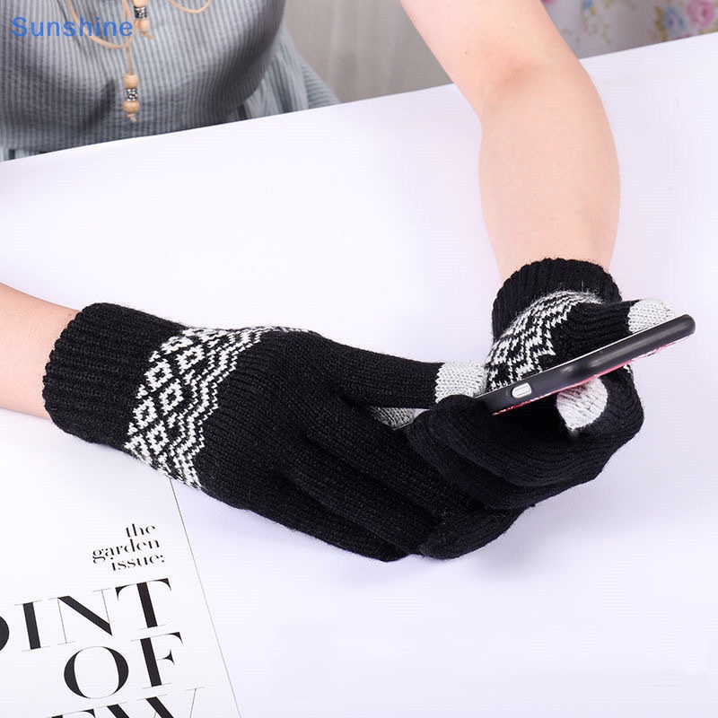 1 Đôi Găng Tay Dệt Kim Dày Dặn Chống Gió Giữ Ấm Mùa Đông Có Thể Sử Dụng Màn Hình Cảm Ứng Dành Cho Nữ