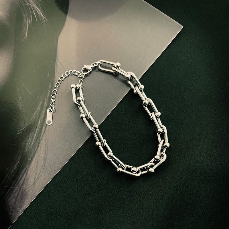 Vòng Tay Dạng Chuỗi Chữ u Bằng Thép Không Gỉ Phong Cách hip hop Thời Trang Cho Nam Và Nữ
