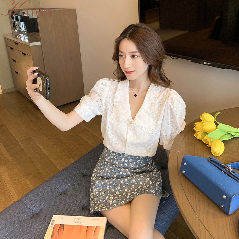 Áo Kiểu Cổ Búp Bê Phối Ren Thời Trang Mùa Hè 2023 Phong Cách Vintage