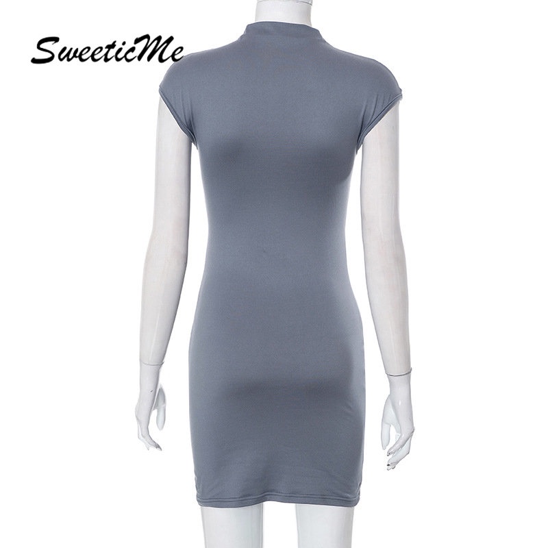 Đầm Tay Ngắn Cổ Tròn Màu Trơn Dáng Ôm Thời Trang 2023 Dành Cho Nữ
