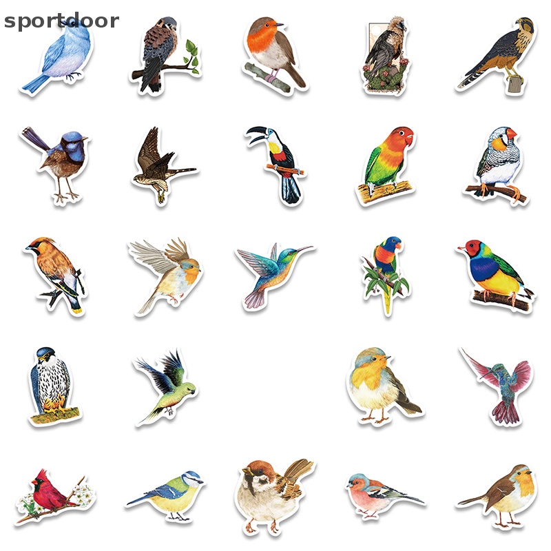 Bộ 50 Miếng Dán Hình Chim Màu Nước Dễ Thương Trang Trí Sổ Tay / Vali DIY
