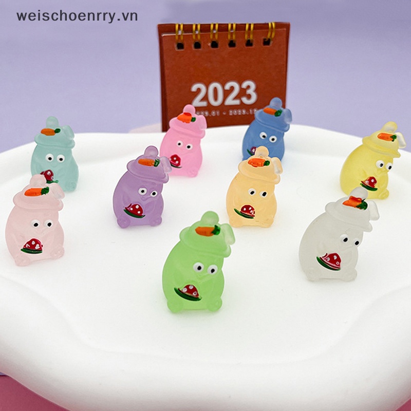Set 2 Chú Thỏ Dạ Quang Dễ Thương Bằng Nhựa Resin Trang Trí Nhà Cửa / Xe Hơi